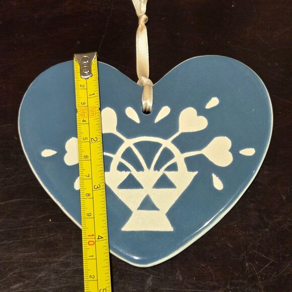 Handmade Blue Ceramic Glazed Heart Wall Hanging 5” Country Decor Ornament artist - Picture 4 of 4